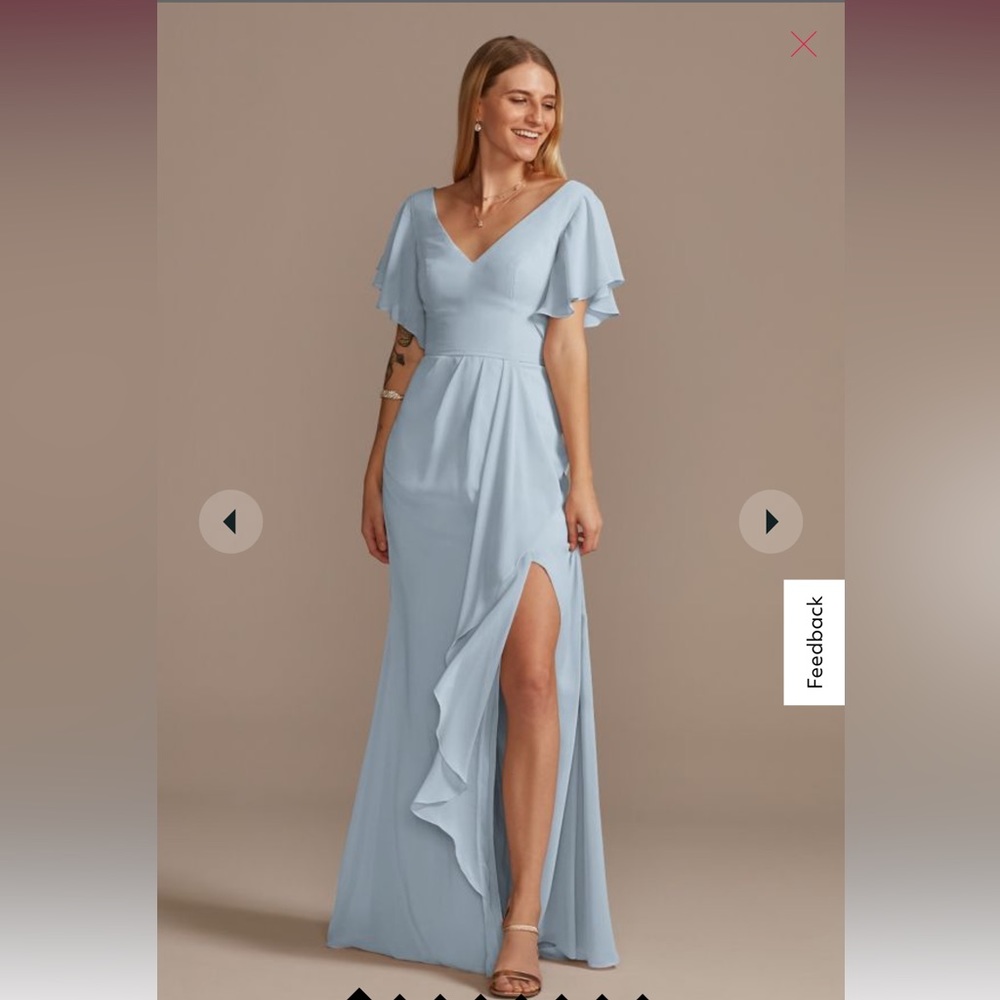 Dusty blue David’s bridal bridesmaid wedding guest gown size 12